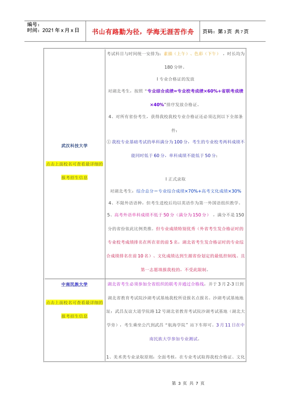 XXXX年湖北省内一本院校加试时间表_第3页