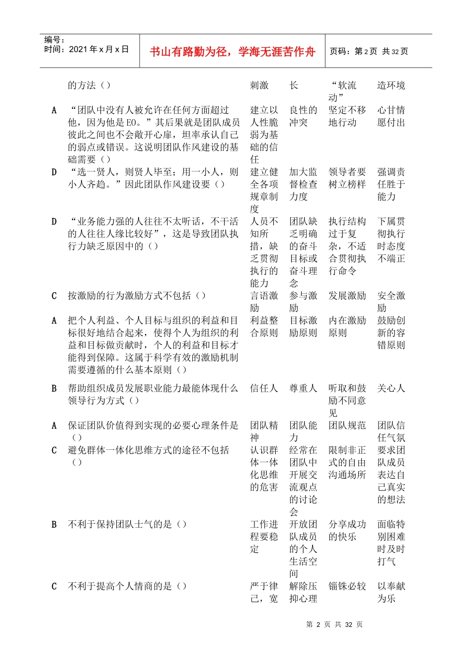 XXXX辽宁专业技术人员团队建设与创新答案大全(及格、保_第2页