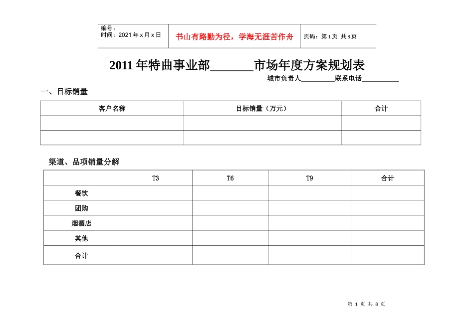 XXXX年特曲事业部各市场年度方案规划_第1页