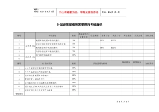 xxx环保科技公司计划经营部概预算管理考核指标