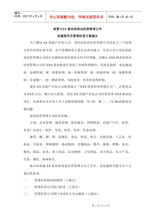 xxx商业街经营管理公司方案建议
