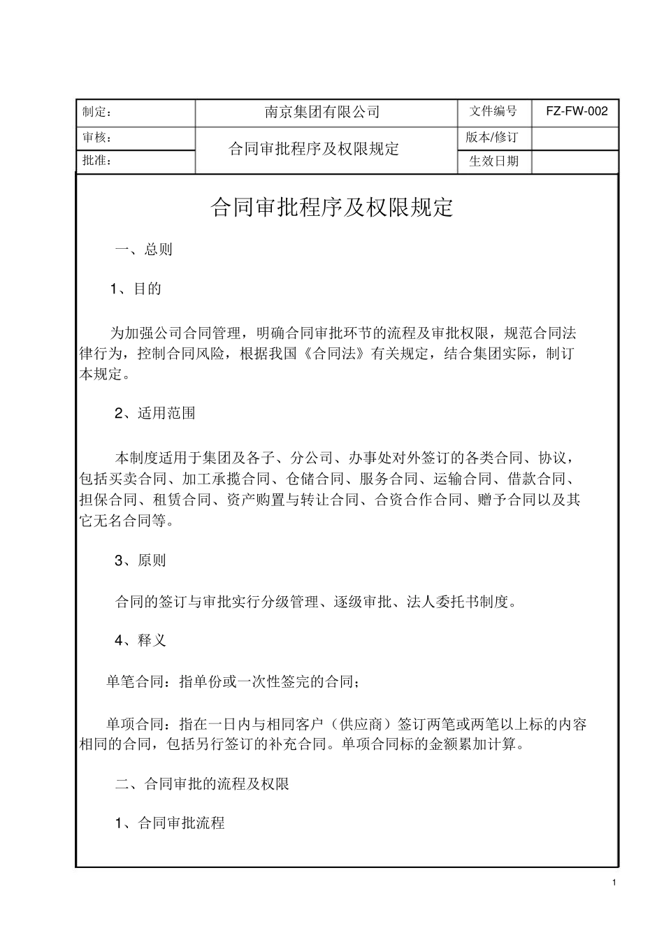 合同审批流程及权限规定_第1页