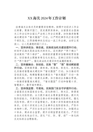 XX海关2024年工作计划（20240207）