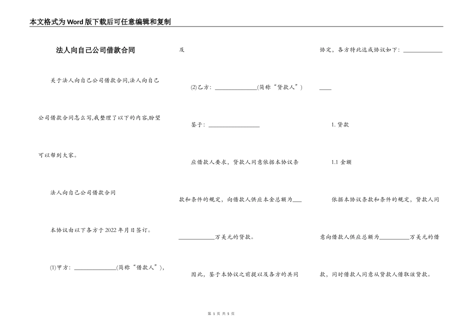 法人向自己公司借款合同_第1页