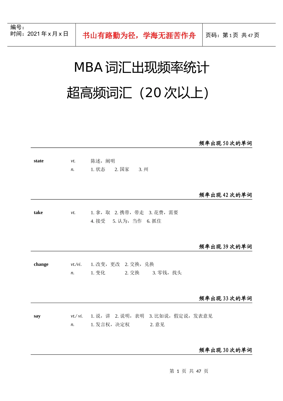 MBA词汇频率_第1页