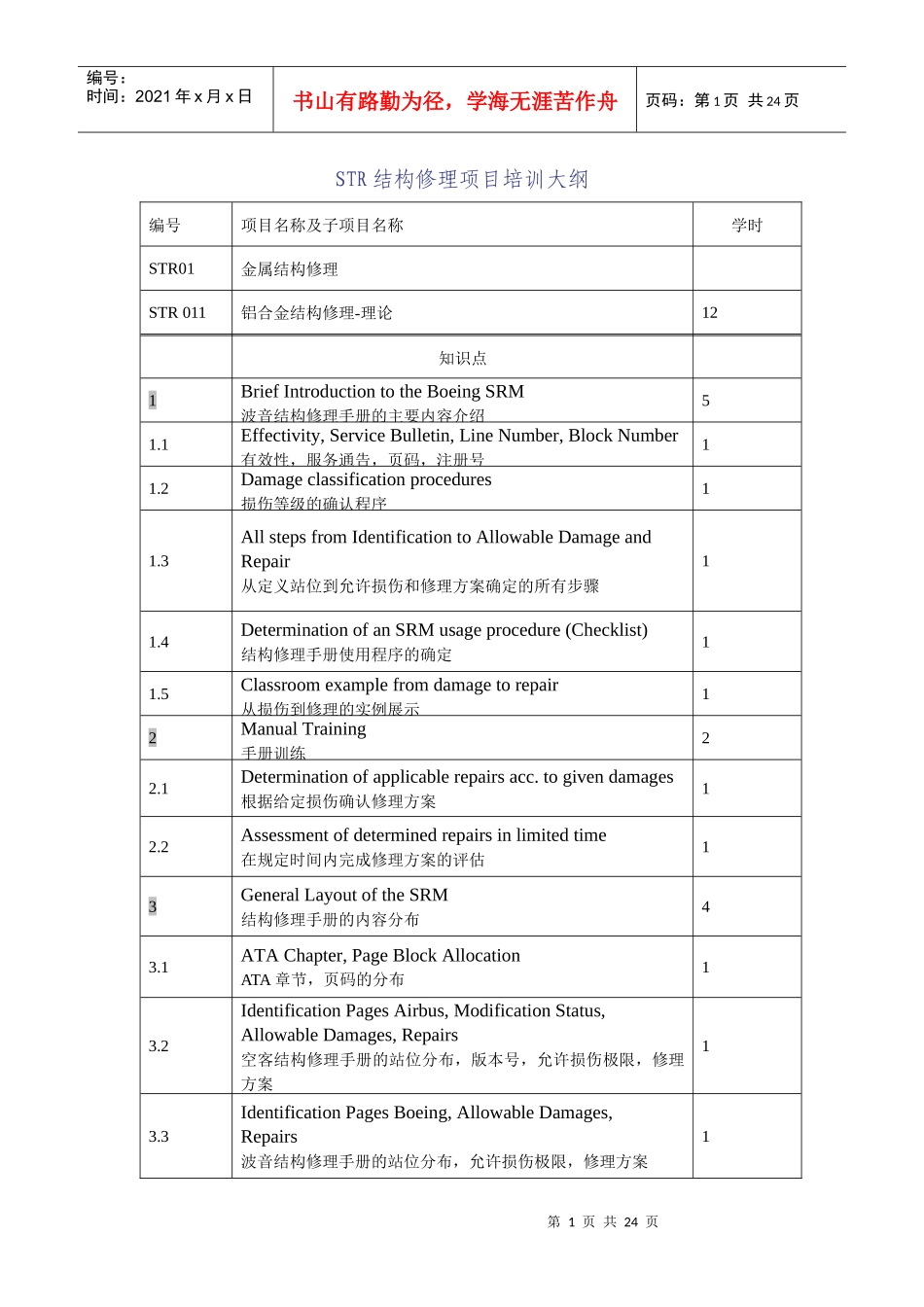 STR结构修理项目培训大纲-中国民航维修网_第1页