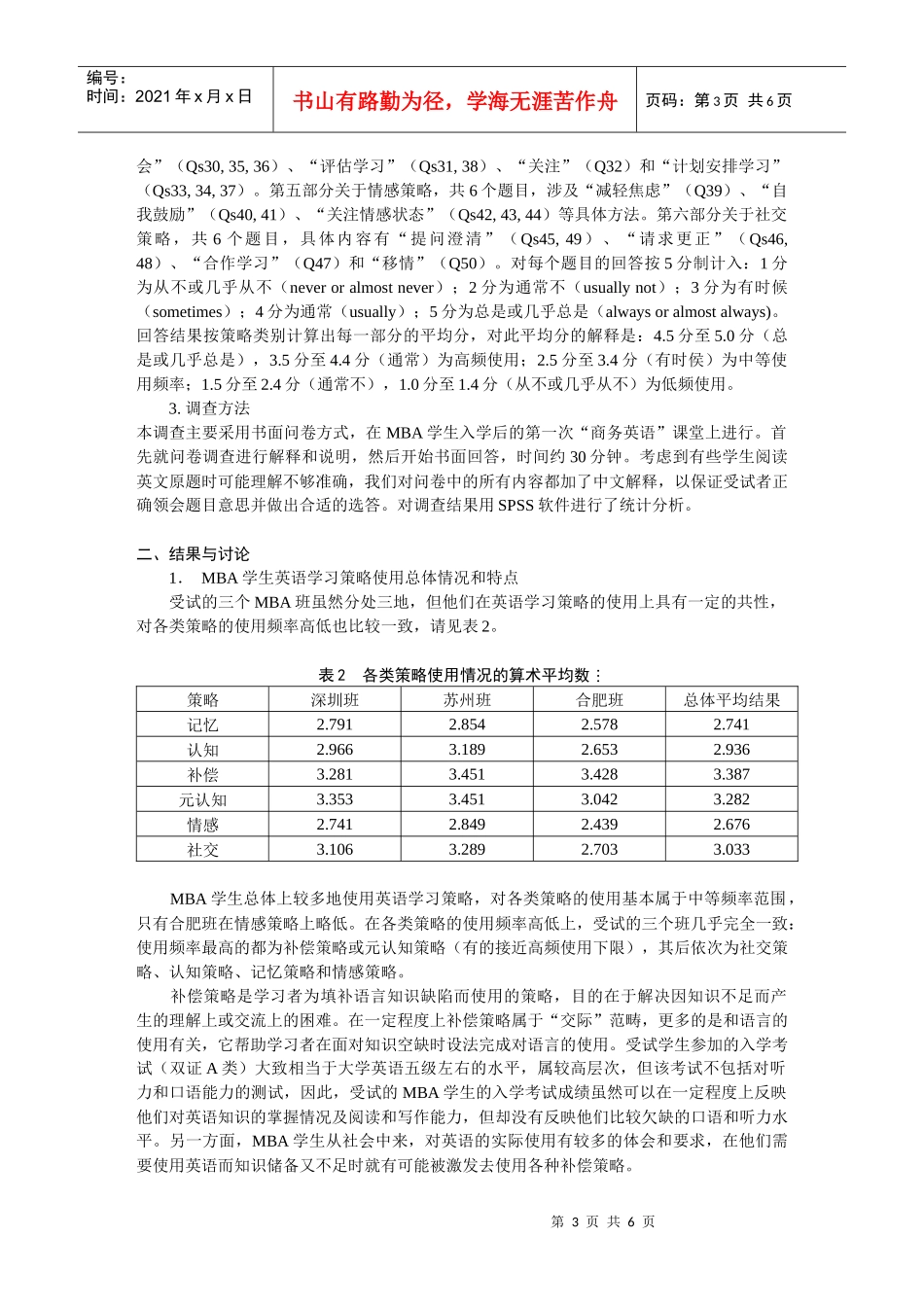 MBA学生英语学习策略使用情况调查及其启示_第3页