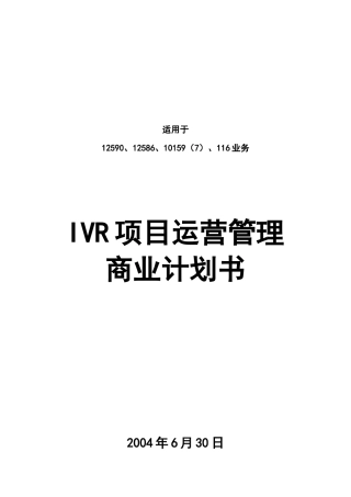 IVR运营商业计划书