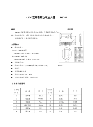 W双路音频功率放大器D6282介绍