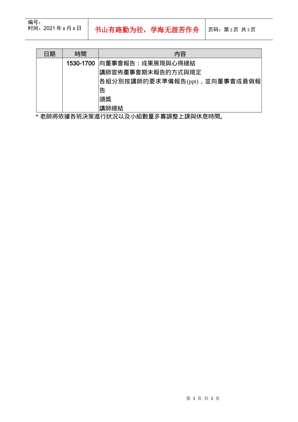 Marketplace企业经营策略管理训练流程安排表_第3页