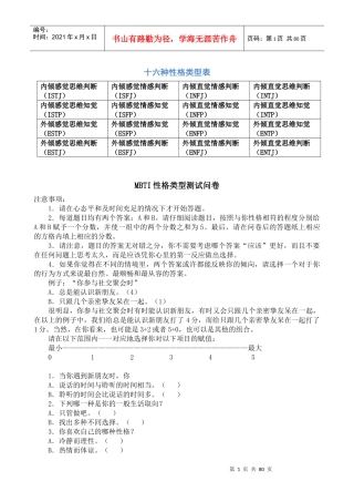 MBTI职业性格测试问卷（DOC74页）