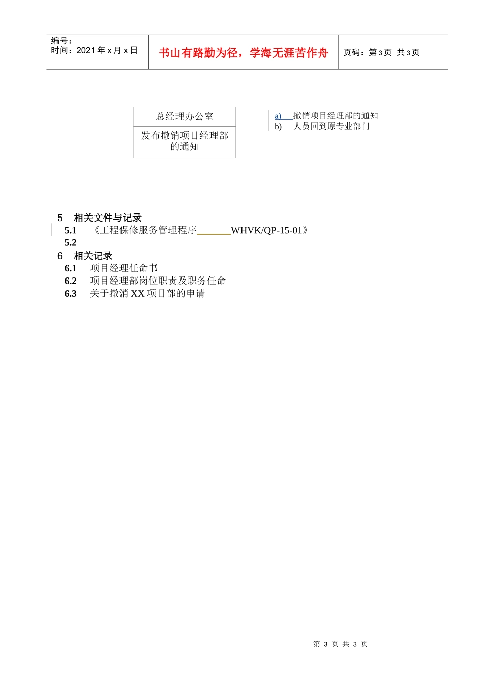 WHVK-QP-06-04项目经理部设立与撤消程序_第3页