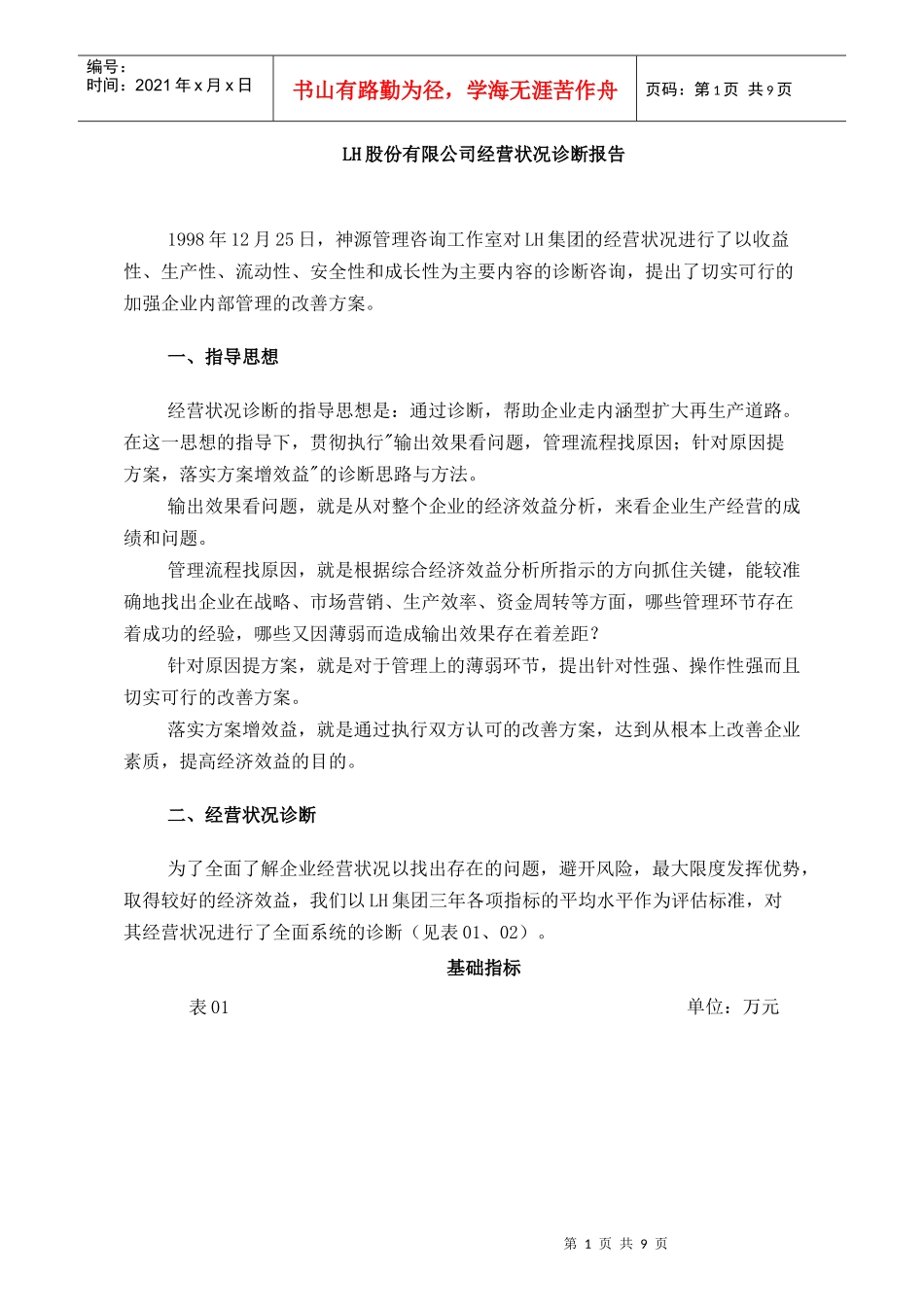 LH股份有限公司经营状况诊断报告_第1页