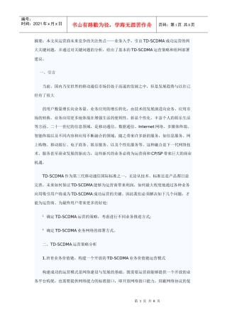 TD-SCDMA业务运营与组网研究