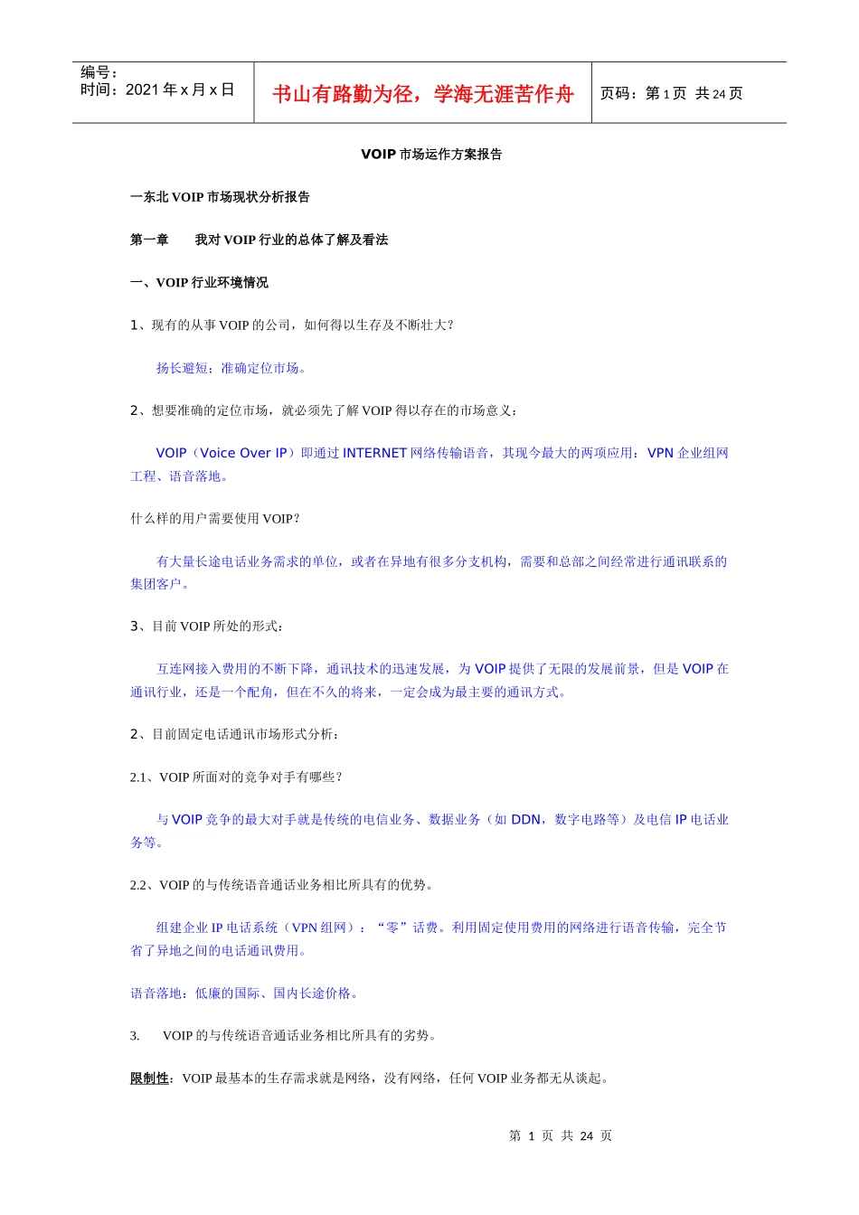 VOIP市场运作方案报告_第1页