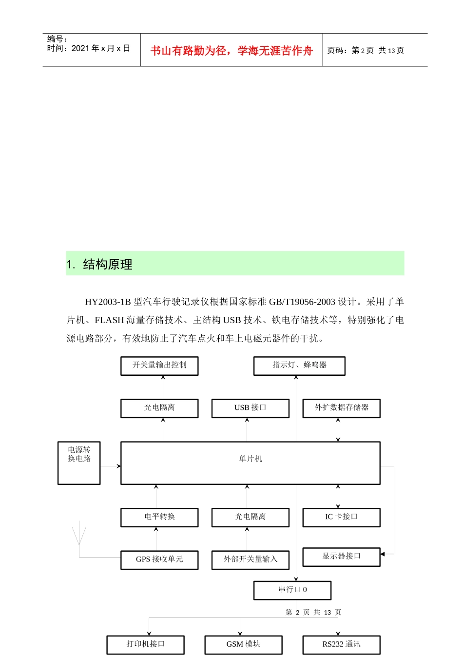 HY001型汽车行驶记录仪使用说明书_第3页
