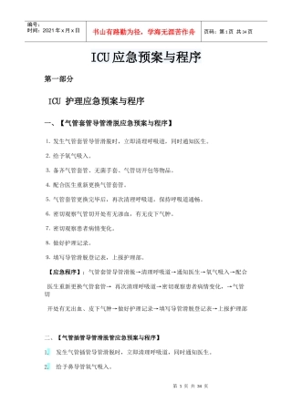 ICU各种应急预案需要打印的