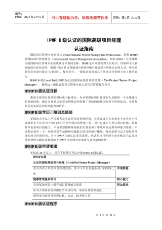 IPMPB级国际高级项目经理
