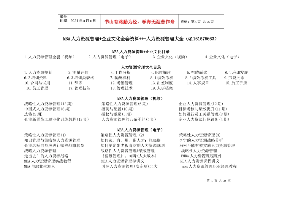 MBA人力资源管理培训课程_第1页