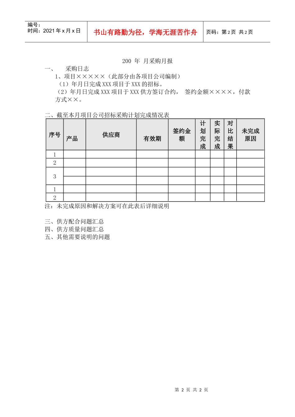 VT-CG-QR002采购月报(项目公司)_第2页