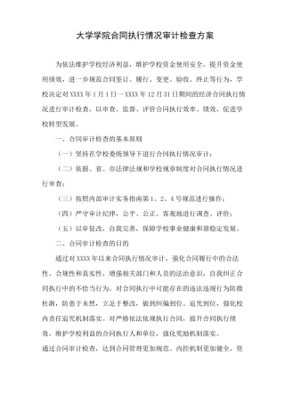 大学学院合同执行情况审计检查方案