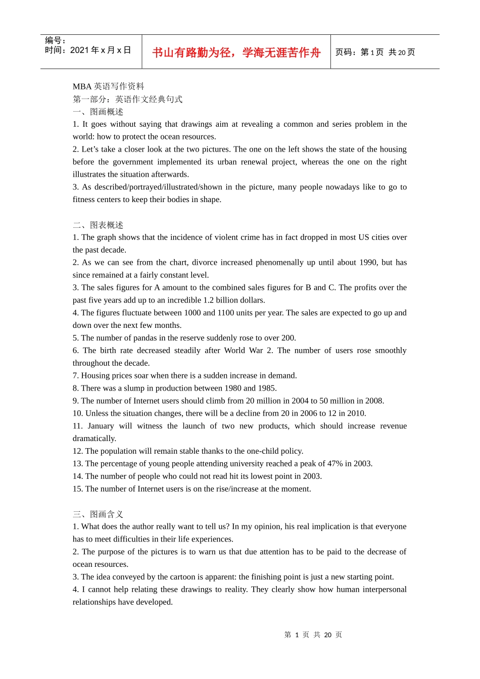 MBA英文作文必备模板_第1页