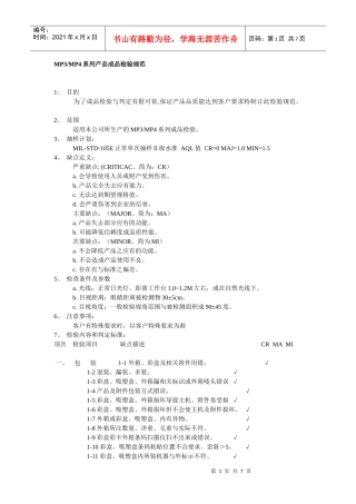 MP3-MP4系列产品成品检验规范