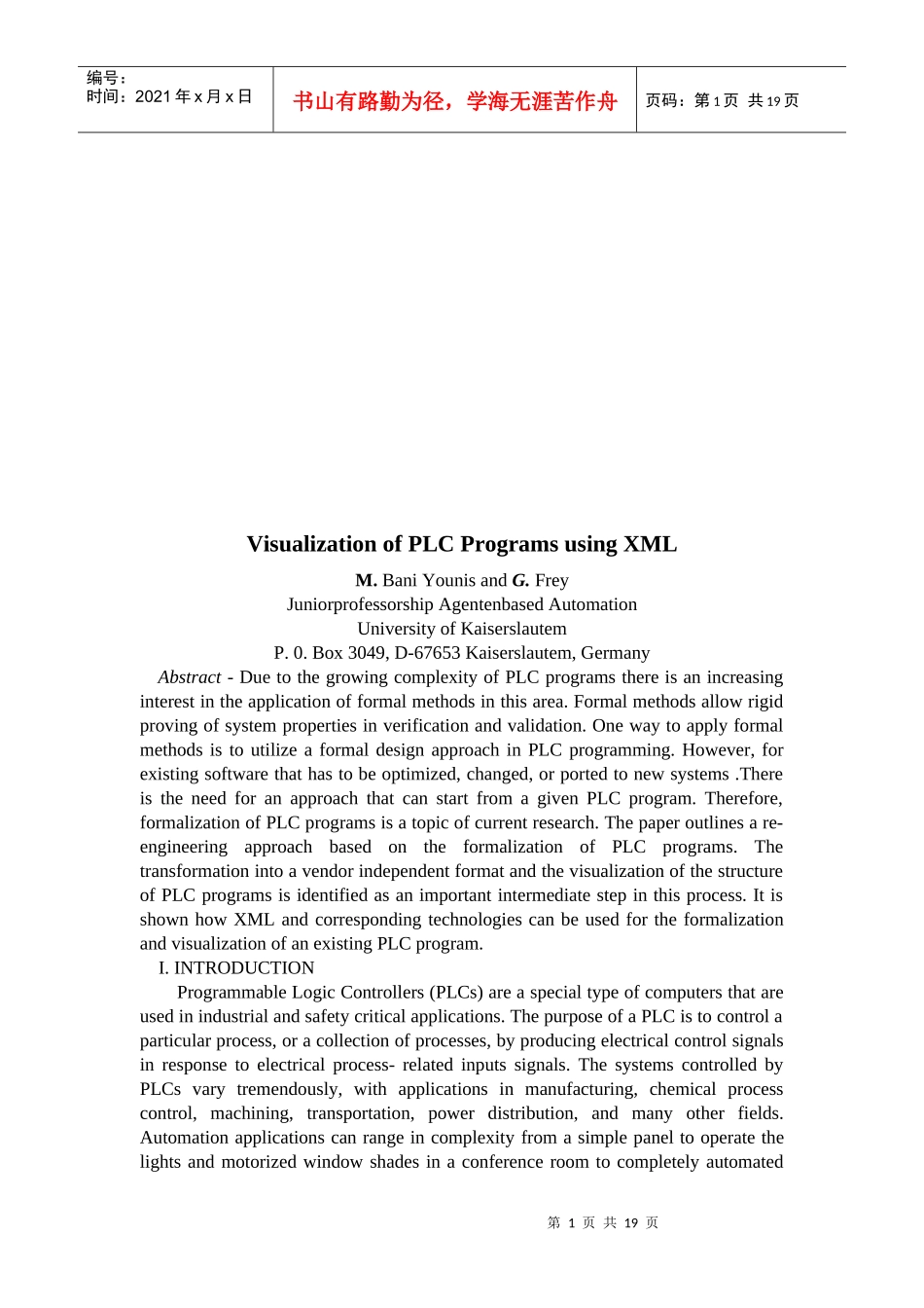 VisualizationofPLCProgramsusingXML(英文版)_第1页