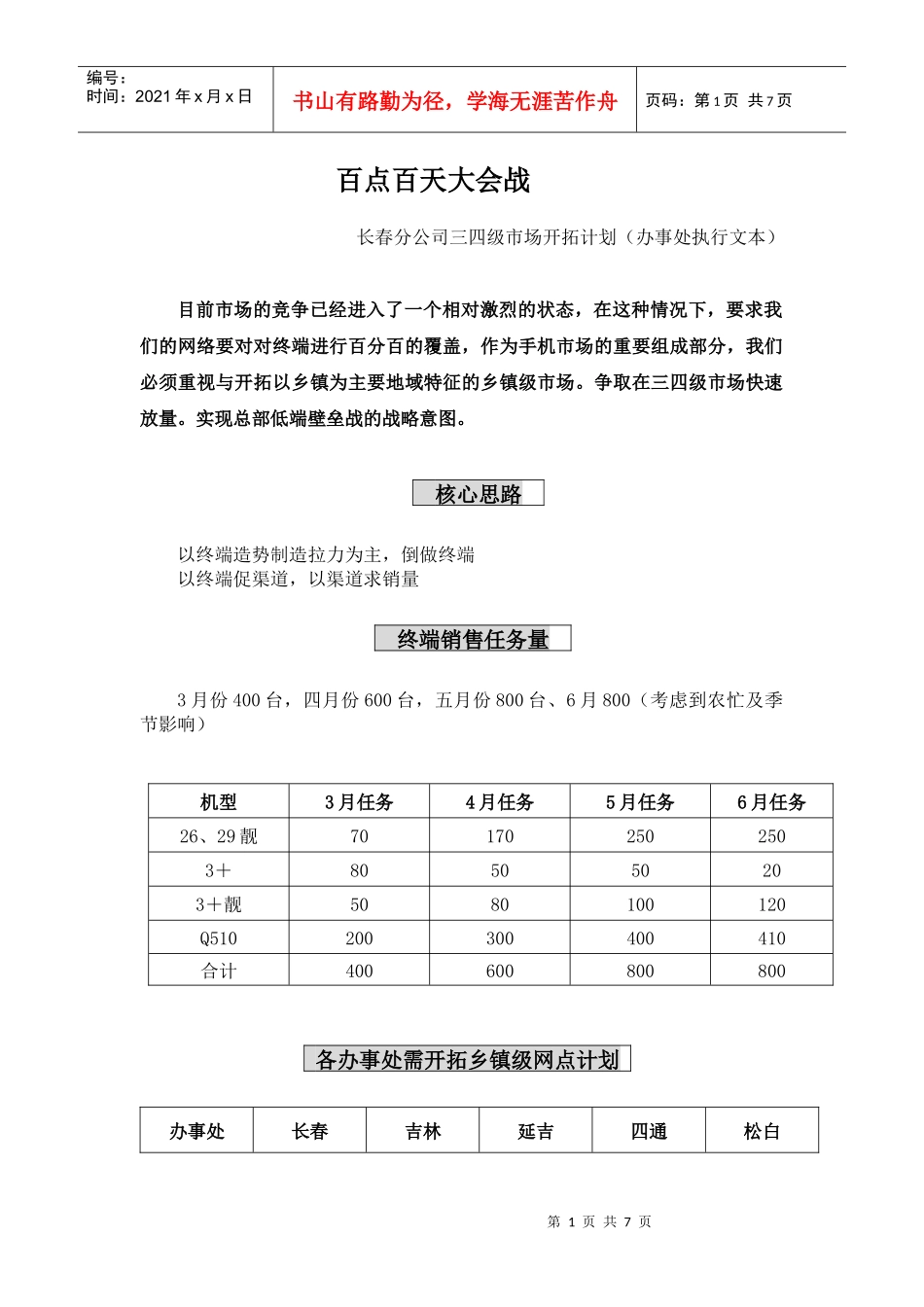 tcl手机-三四级市场开拓计划（办事处执行文本）_第1页