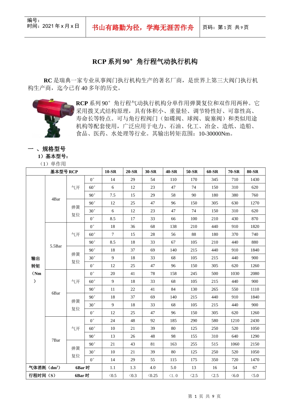 RCP系列90角行程气动执行机构_第1页
