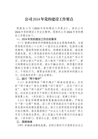 公司2024年党的建设工作要点