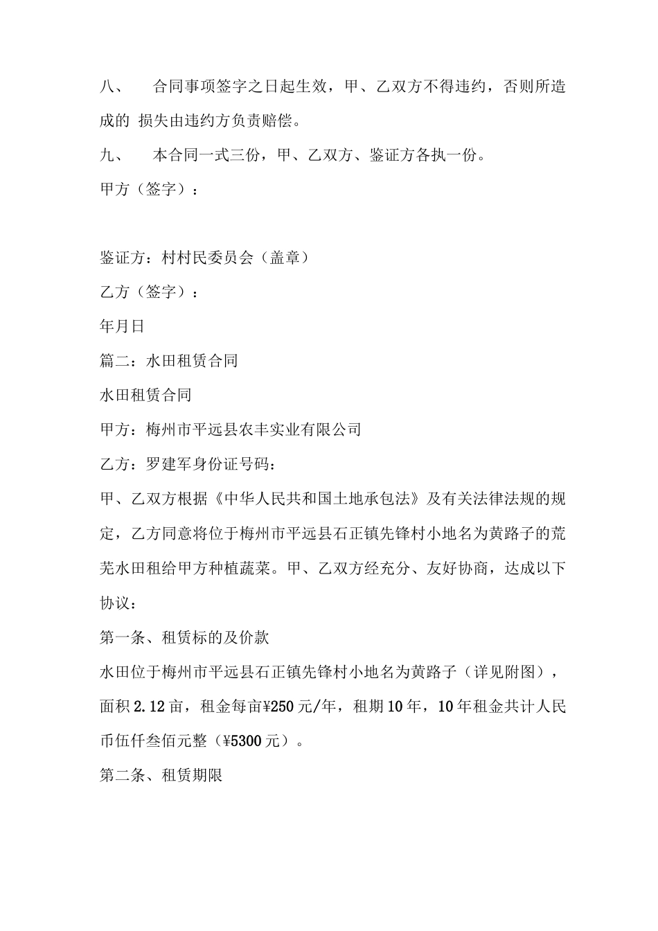 水田租赁合同范本_第3页