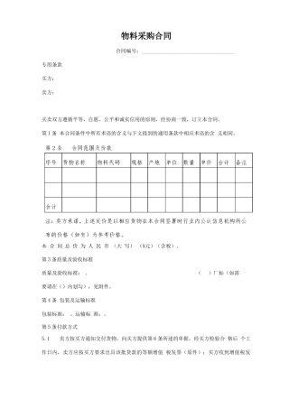 物料采购合同最新模板