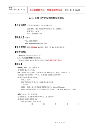 @Tee在线DIY网站项目商业计划书