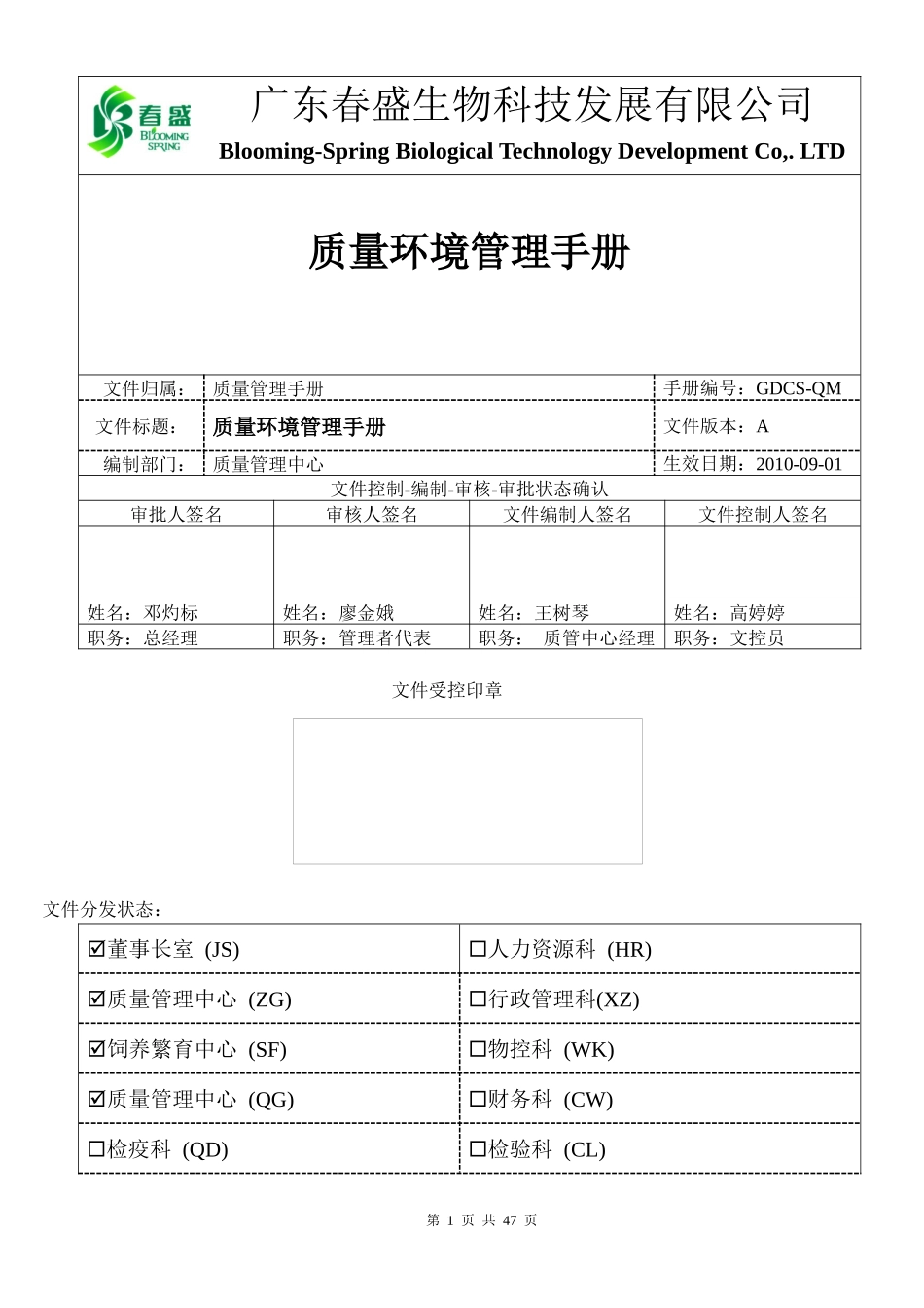 GDCS-QM质量环境管理手册A版_第1页