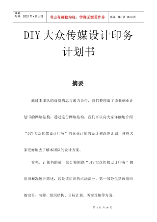 DIY大众传媒印务策划书