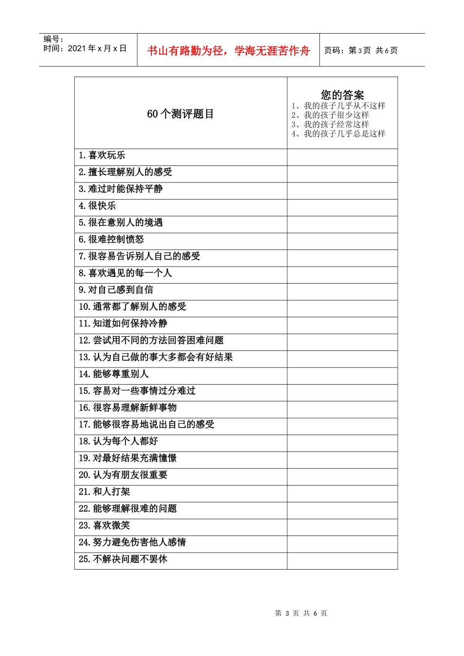EQ-i儿童情商测评问卷-父母代答_第3页