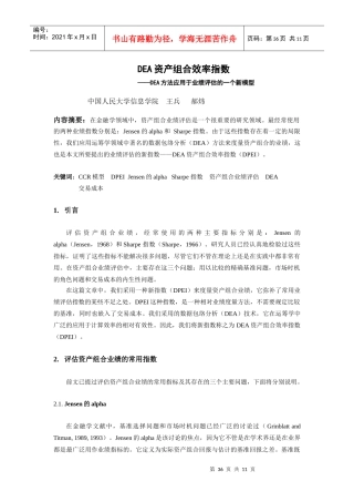 DEA资产组合效率指数