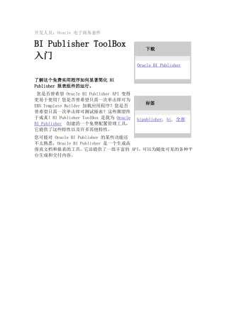 BI Publisher ToolBox 入门知识点梳理汇总