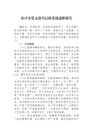 审计室党支部书记抓党建述职报告