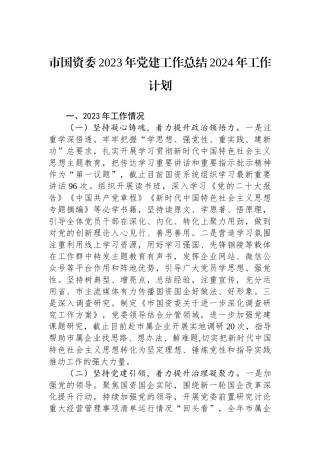 市国资委2023年党建工作总结2024年工作计划(20231215)