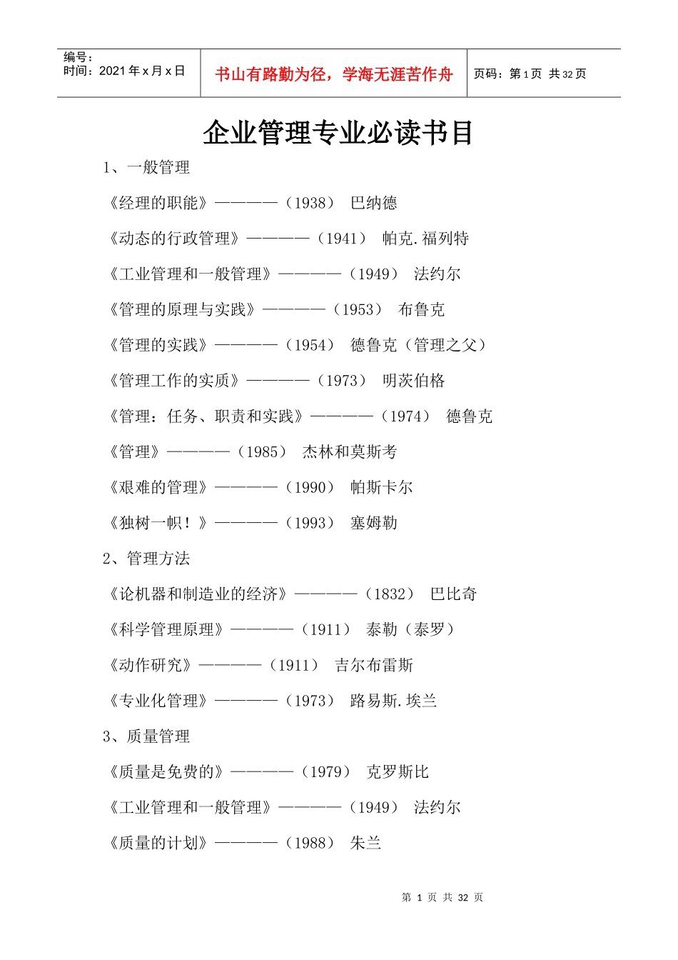 企业管理专业必读书目_第1页