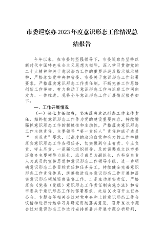 市委巡察办2023年度意识形态工作情况总结报告