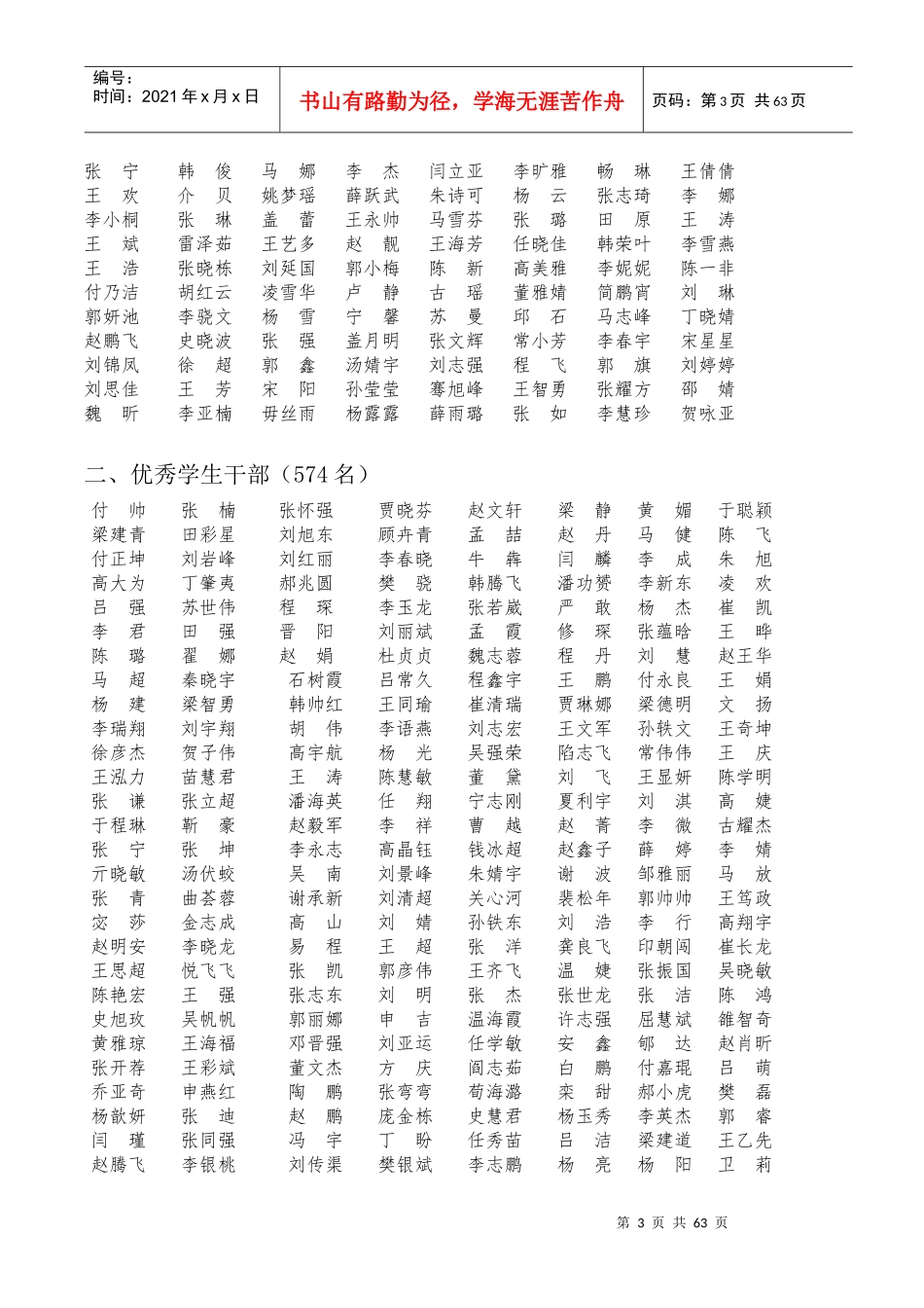 优秀学生干部、先进班集体、优秀班主任及优秀学生名_第3页