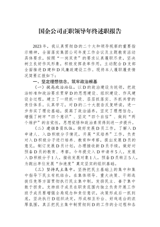 国企公司正职领导年终述职报告