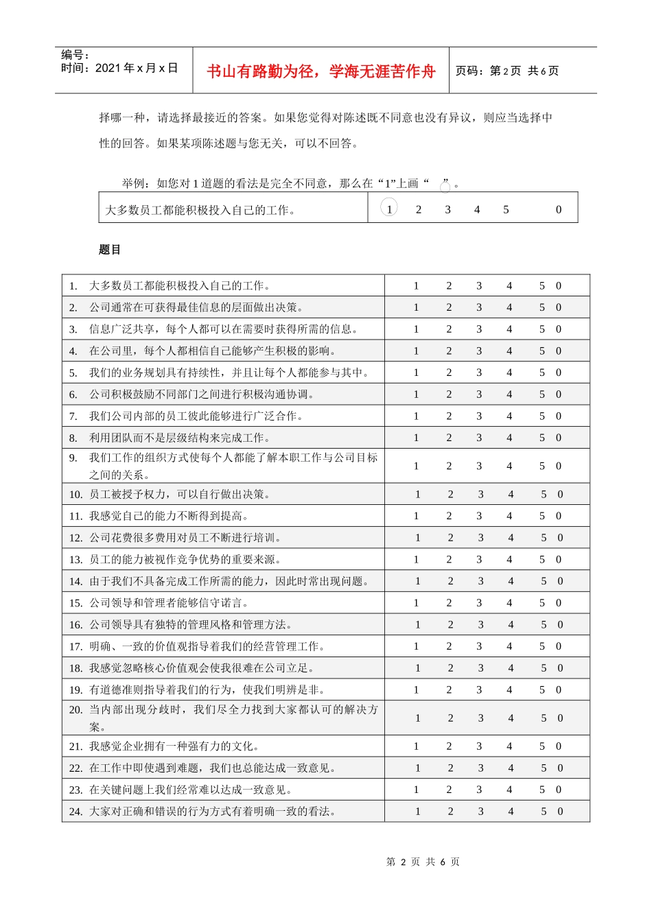 企业文化调研问卷通用版_第2页