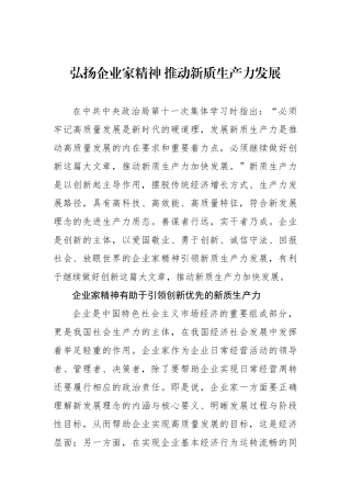 弘扬企业家精神 推动新质生产力发展
