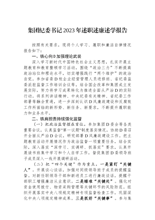 集团纪委书记2023年述职述廉述学报告
