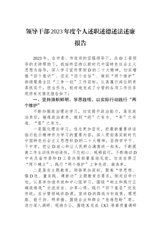 领导干部2023年度个人述职述德述法述廉报告