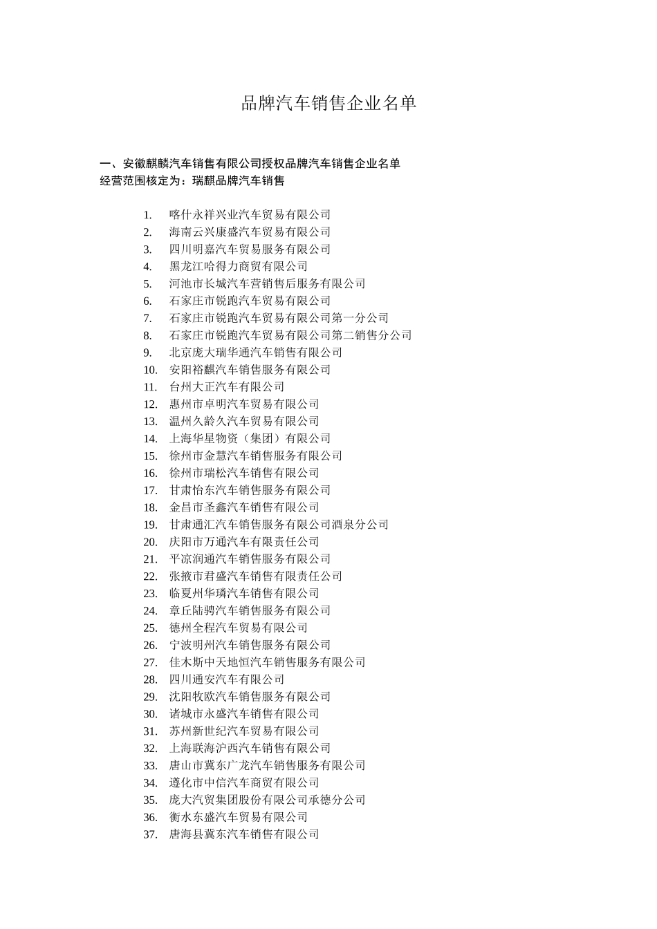 品牌汽车销售企业名单_第1页